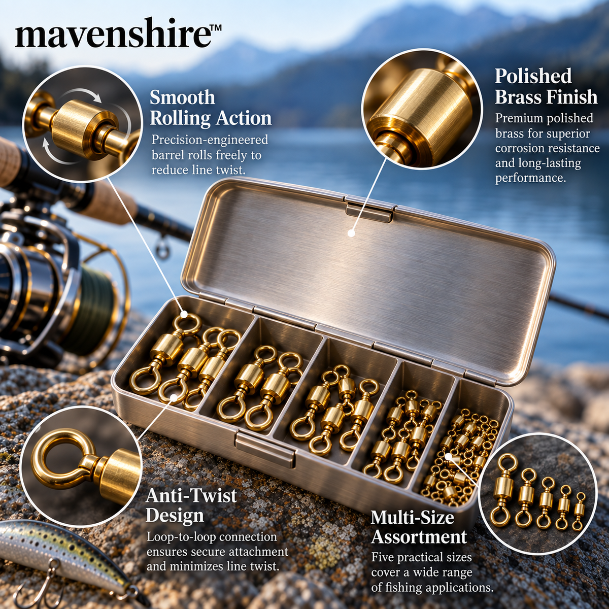 𝒎𝒂𝒗𝒆𝒏𝒔𝒉𝒊𝒓𝒆™ Smooth Brass Rolling Swivels