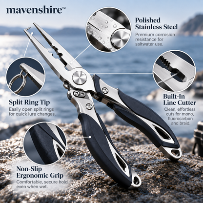 𝒎𝒂𝒗𝒆𝒏𝒔𝒉𝒊𝒓𝒆™ Polished Stainless Steel Fishing Pliers