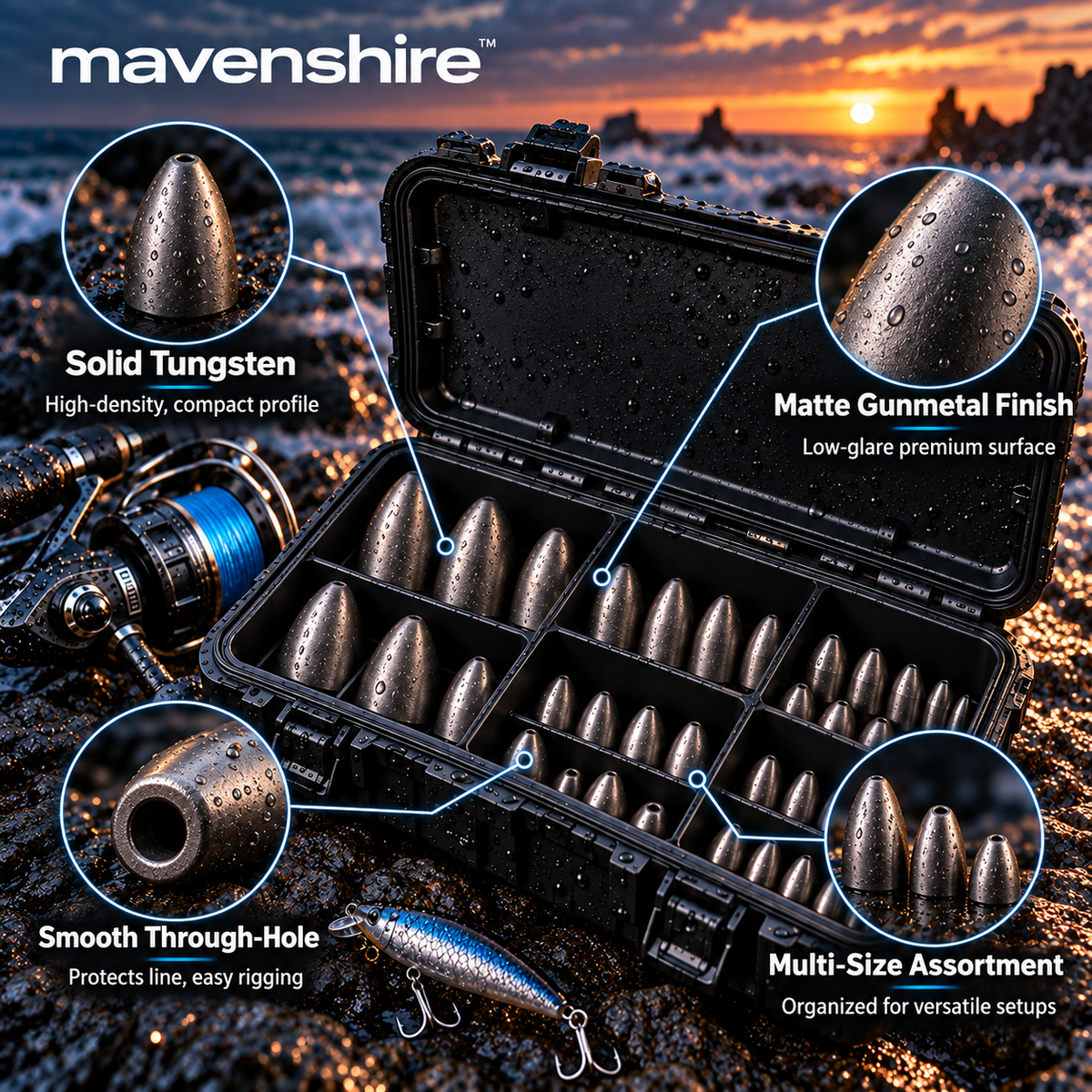 𝒎𝒂𝒗𝒆𝒏𝒔𝒉𝒊𝒓𝒆™ Solid Tungsten Bullet Sinkers