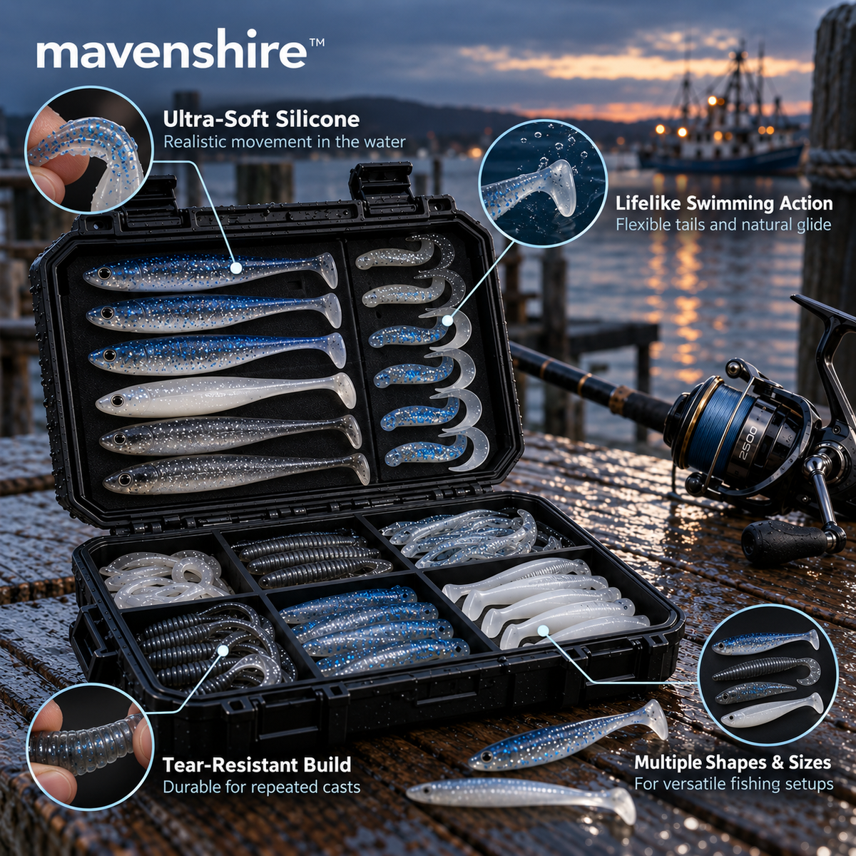 𝒎𝒂𝒗𝒆𝒏𝒔𝒉𝒊𝒓𝒆™ Flexible Silicone Soft Lure Baits Pack
